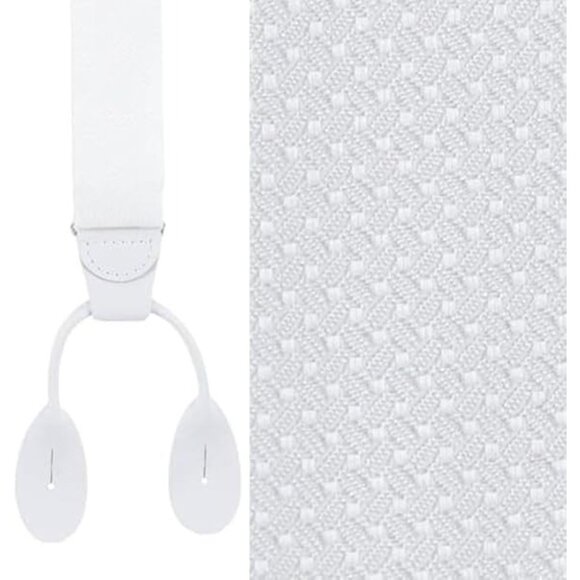 HOLD'EM 100% Silk Suspenders For Men Y-Back Button End – White Basket Weave - Picture 2 of 7